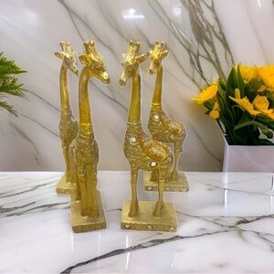 Giraffe Set (4) Gold Silver Resin Figurines 7 inches